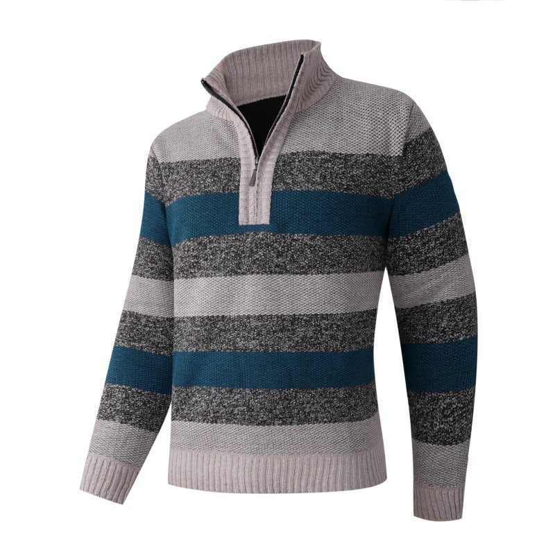 Herren modischer Stehkragen Pullover mit dekorativen Streifen Drune