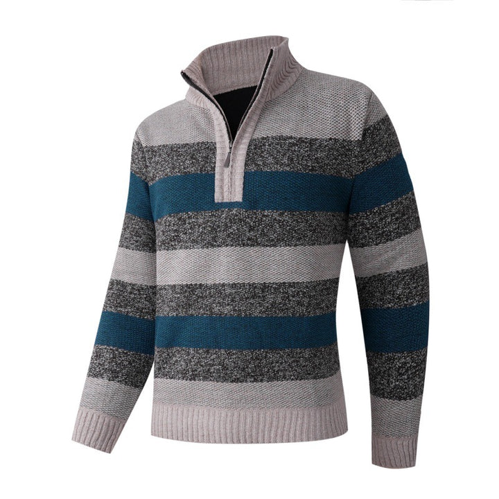 Herren modischer Stehkragen Pullover mit dekorativen Streifen Drune