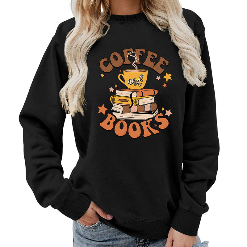 Damen Sweatshirt mit kreativem Kaffeebuch-Design Drune