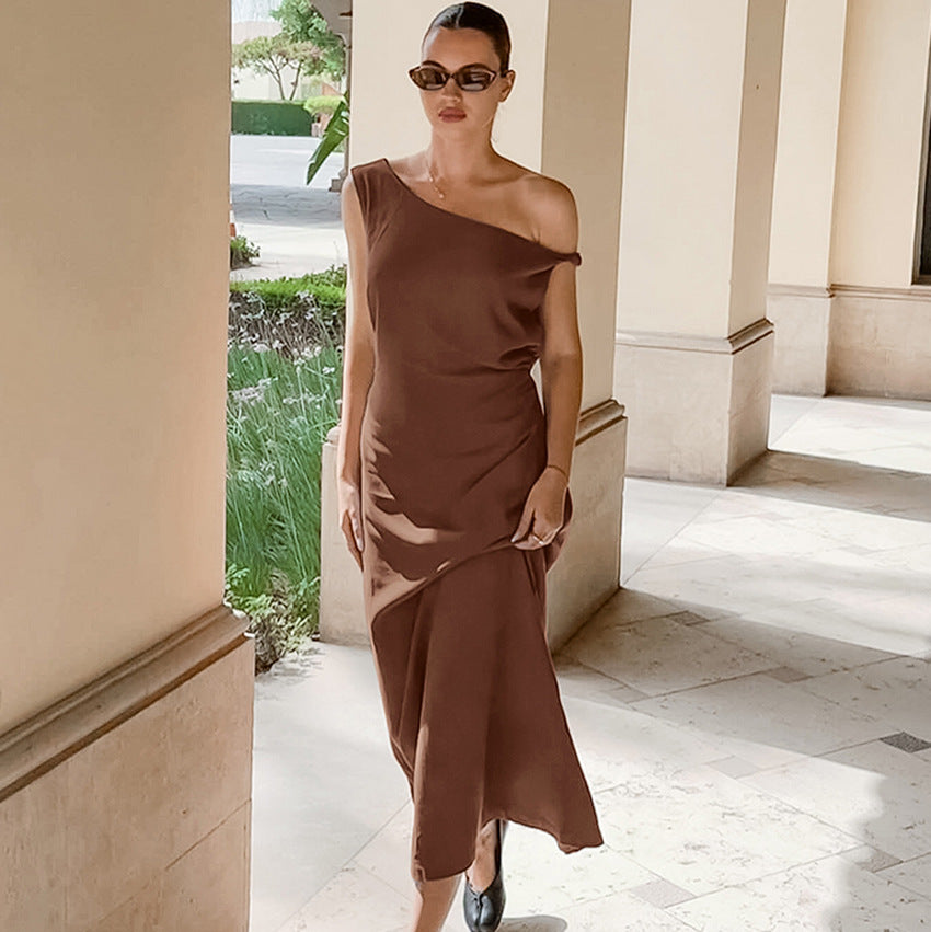 Damen Maxikleid mit asymmetrischem Schnitt und elegantem One-Shoulder-Design Drune