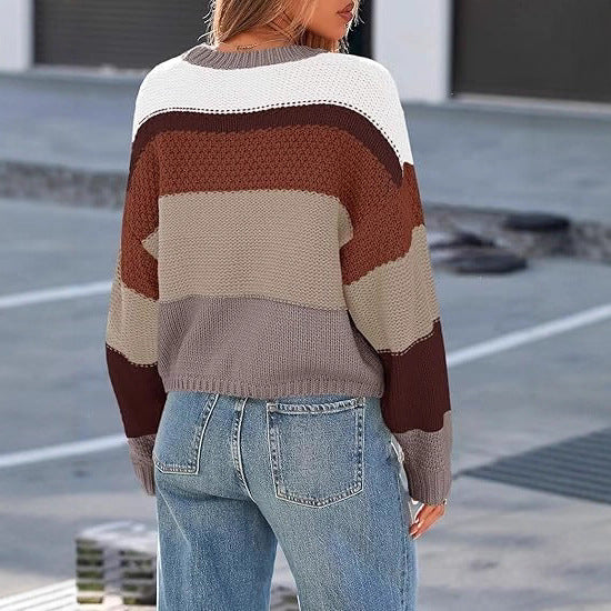 Damen Lockere gestreifte Strickpullover mit lässigem Schnitt Drune