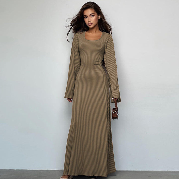 Damen Maxikleid mit langem, weitem Ärmel und elegantem Quadrat-Ausschnitt Drune