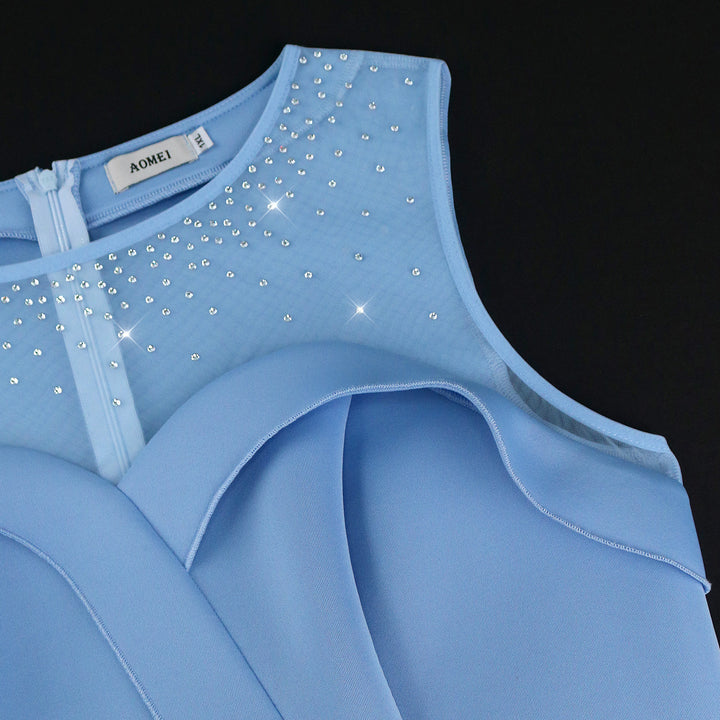 Damen Chiffon Abendkleid mit schimmerndem Oberteil und eleganter Schleifen-Applikation Drune