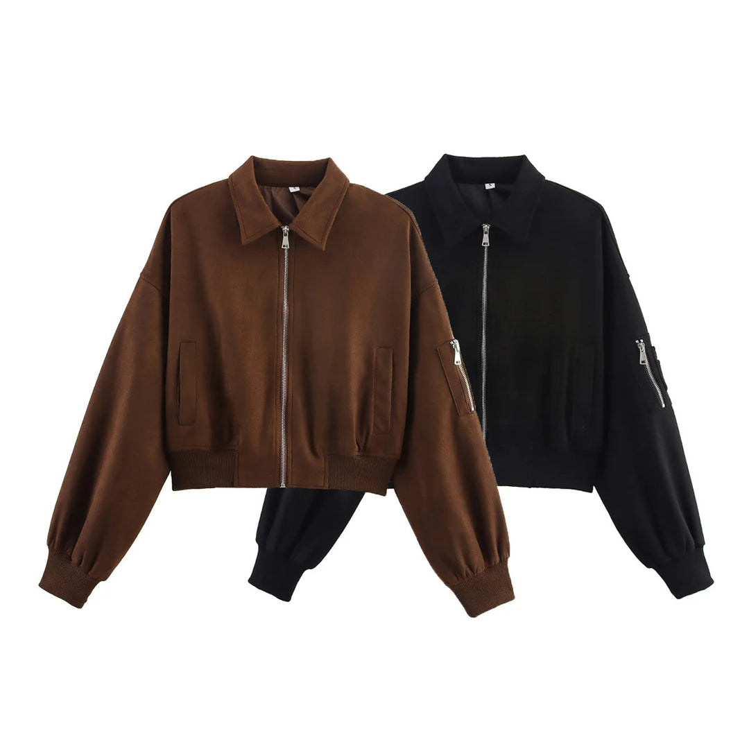 Damen cropped Kunstlederjacke mit praktischen Taschen Drune