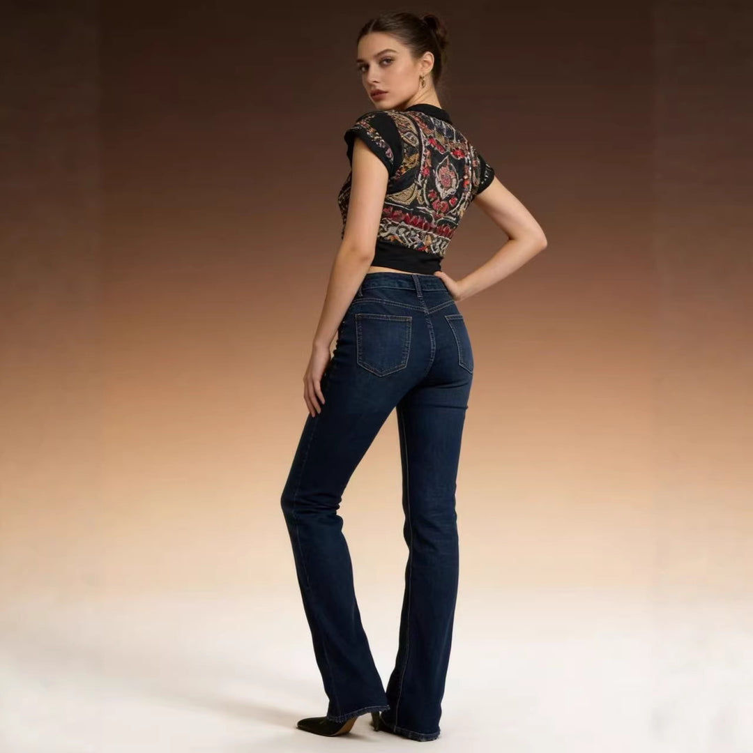 Damen hoch taillierte Bootcut Jeans im eleganten Design Drune