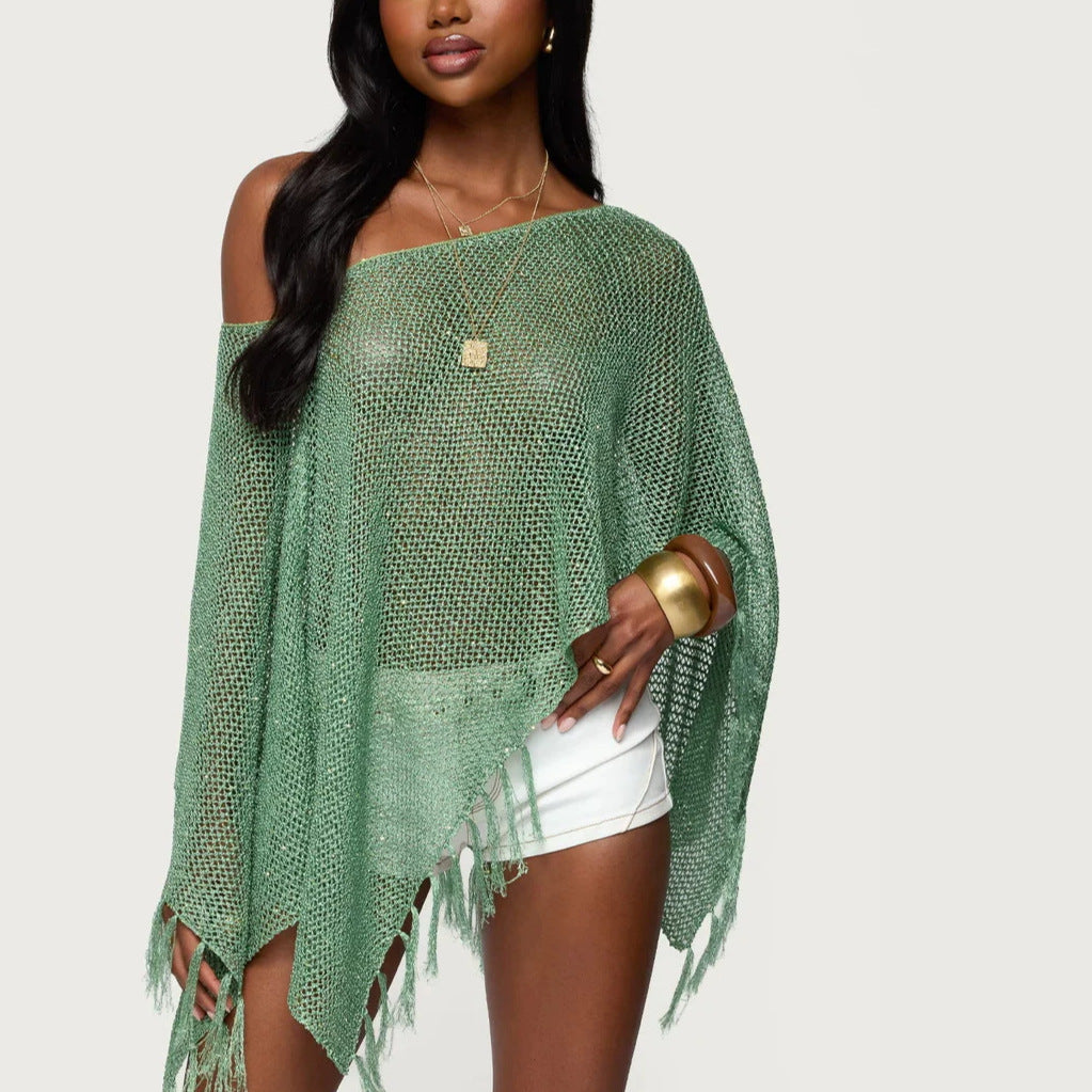 Damen Netzponcho mit funkelnden Akzenten Drune