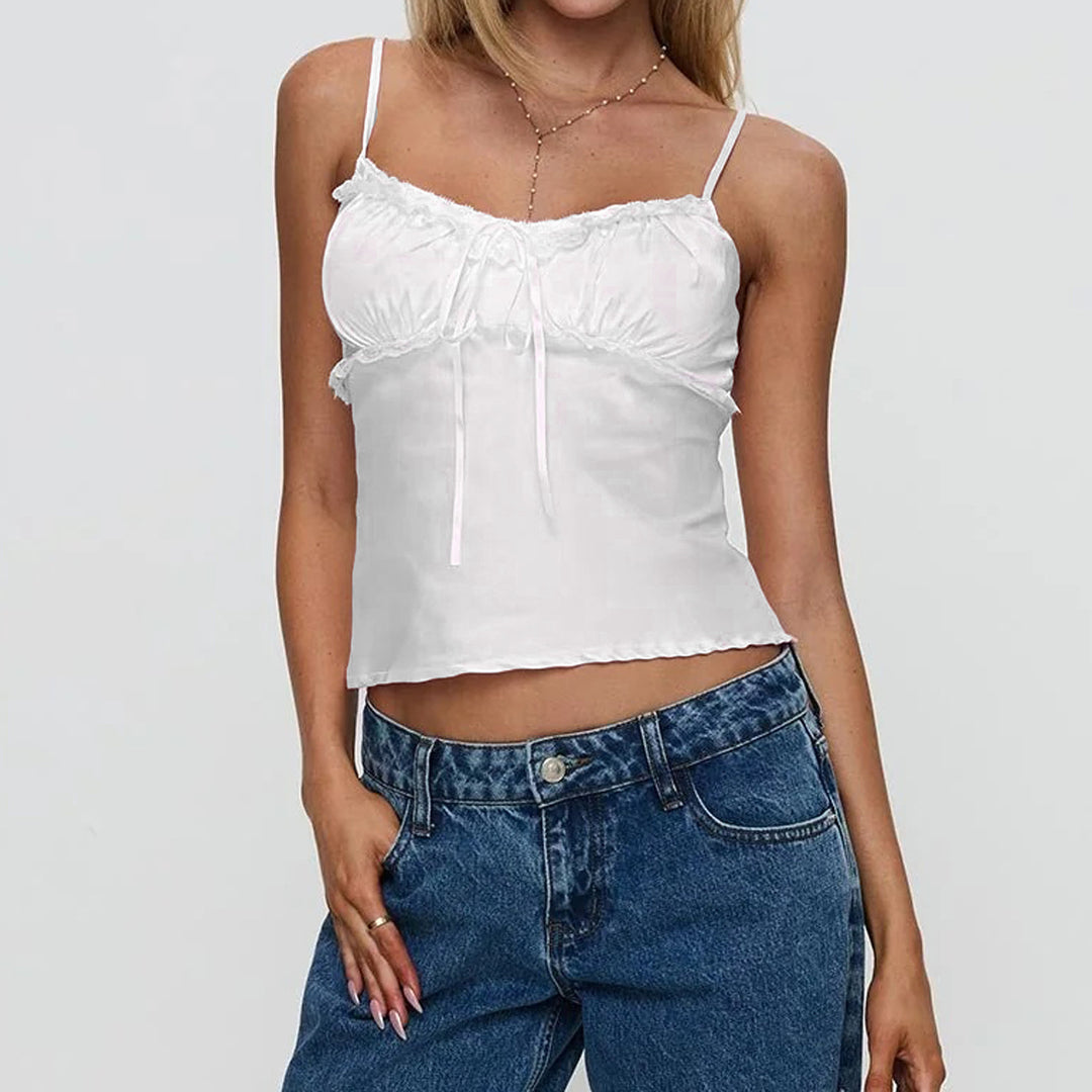 Damen Leichtes Spaghetti-Top mit Rüschendetails Drune