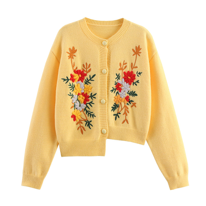 Damen Strickjacke mit floralem Stickdesign und Knopfverschluss Drune