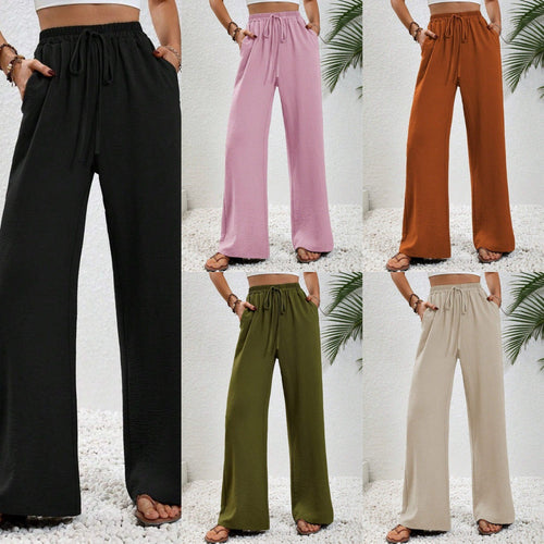 Damen lässige, breite Freizeithose mit elastischem Bund und seitlichen Taschen Drune