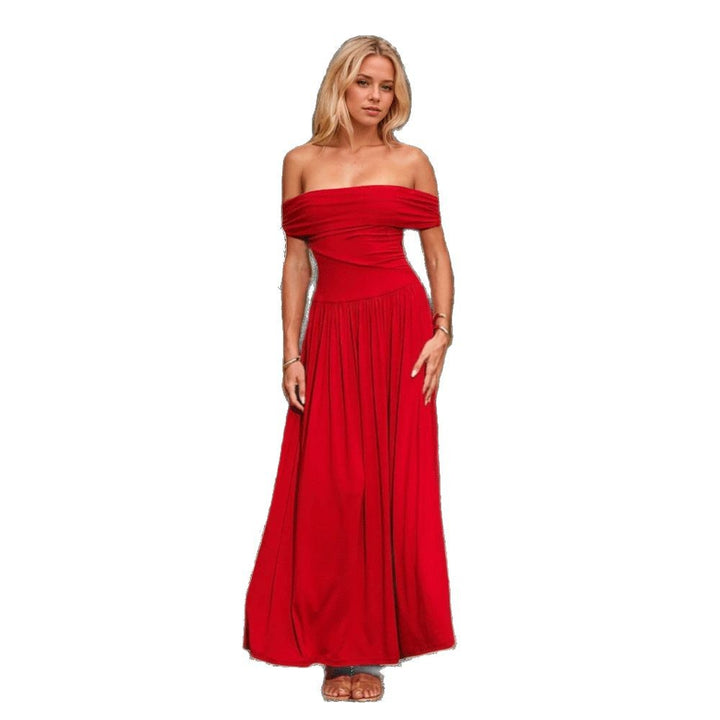 Damen Maxikleid mit schulterfreiem Design und elegantem Raff-Look Drune