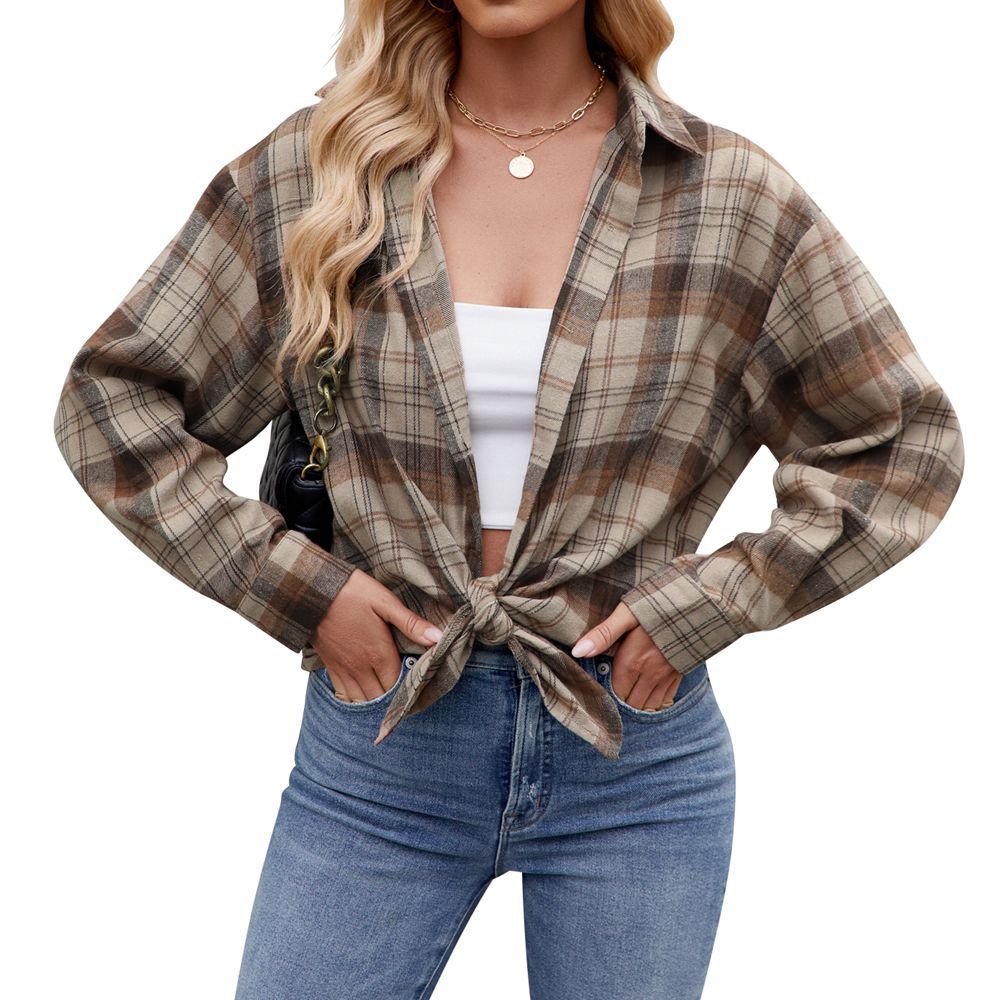 Damen Karierte Oversized Hemdbluse Drune