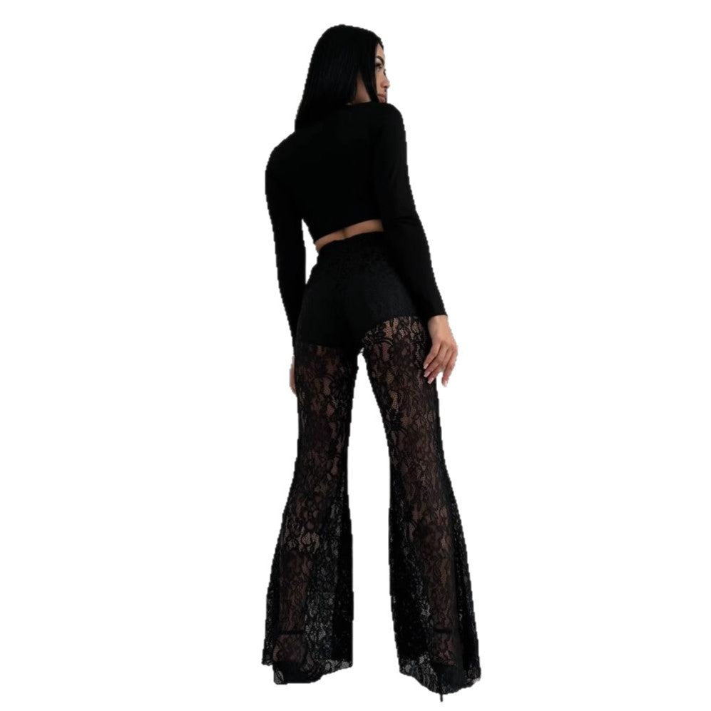 Damen eleganter Spitzen-Hosenanzug mit hoher Taille und fließendem Schnitt Drune