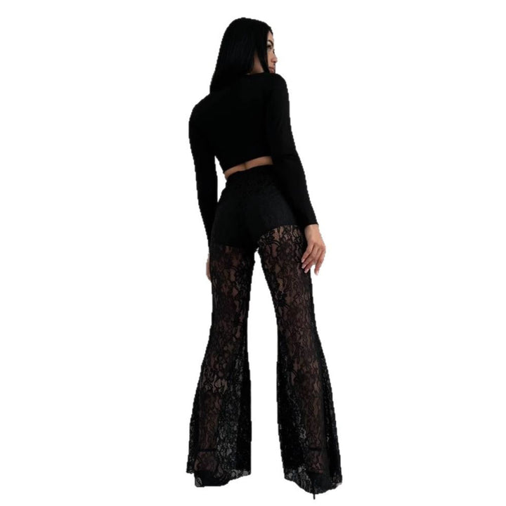 Damen eleganter Spitzen-Hosenanzug mit hoher Taille und fließendem Schnitt Drune
