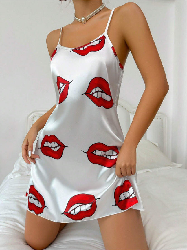 Damen Nachtkleid mit attraktiven Lippenmotiv Drune