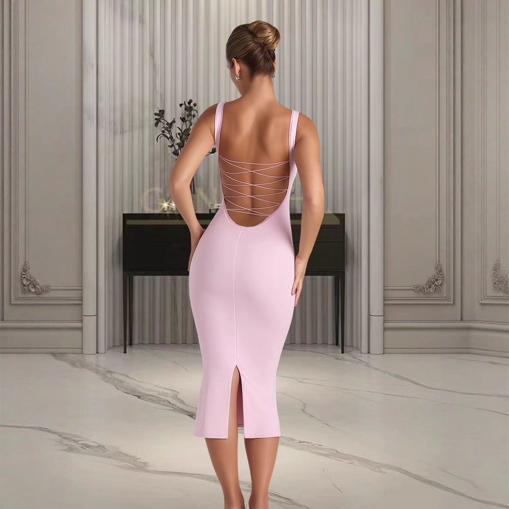 Damen Figurumspielendes Midi-Kleid mit quadratischem Ausschnitt und schmalem Schnitt Drune