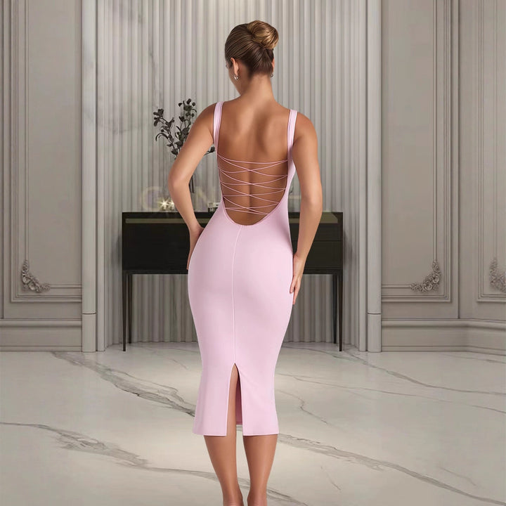 Damen Figurumspielendes Midi-Kleid mit quadratischem Ausschnitt und schmalem Schnitt Drune