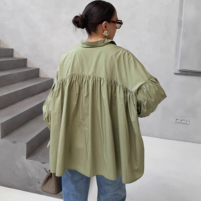 Damen Oversized Bluse mit Raffungen Drune