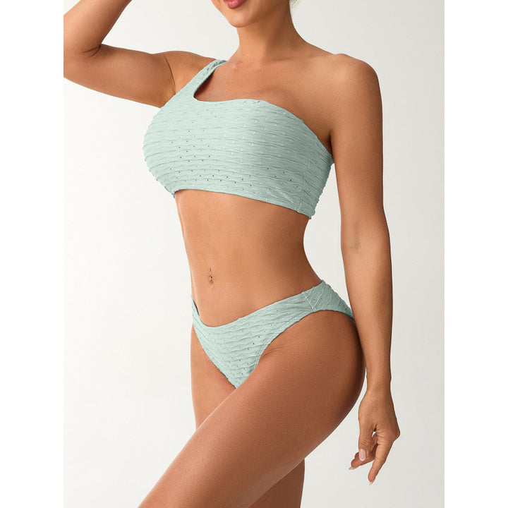 Damen Einseitiger Bikini mit elegantem Rippendesign und verstellbaren Trägern Drune