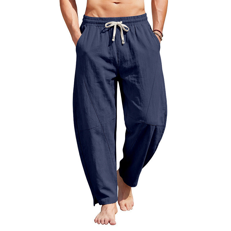 Herren nan lässige Leinen-Loungehose mit elastischem Tunnelzugbund, Kordelzug und seitlichem Beinaufschlag Drune