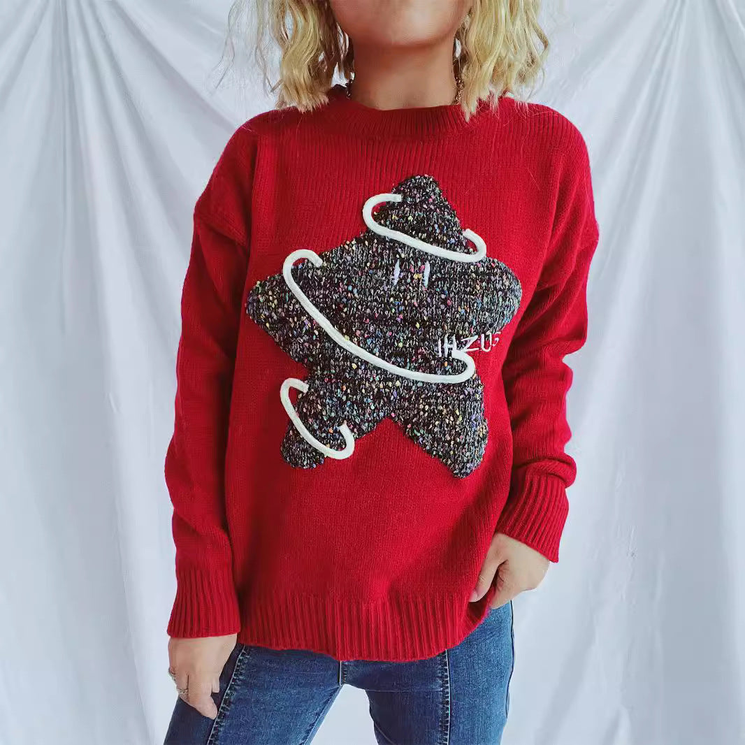 Damen Strickpullover mit kreativem Motiv und lässigem Schnitt Drune