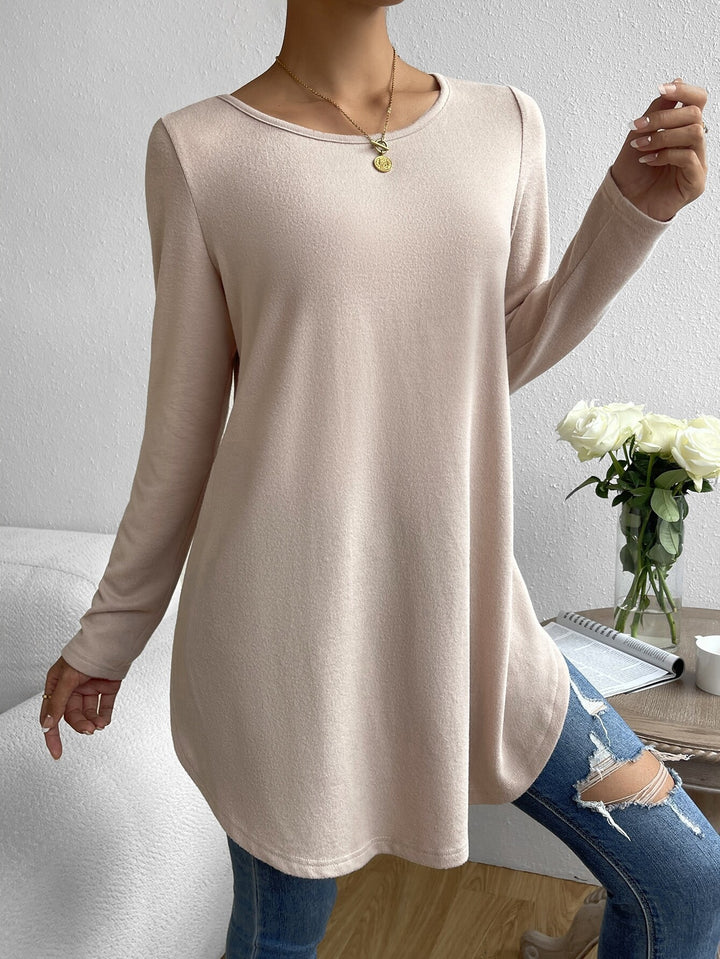 Damen lässiges Longsleeve-T-Shirt mit asymmetrischem Saum und bequemem Rundhalsausschnitt Drune