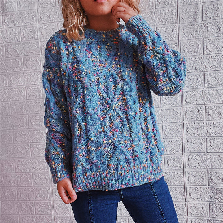 Damen Grob gestrickter Pullover mit buntem Strickmuster Drune