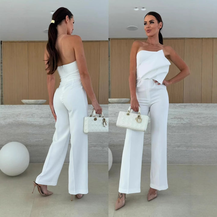 Damen eleganter Jumpsuit mit asymmetrischem Oberteil und weitem Bein Drune