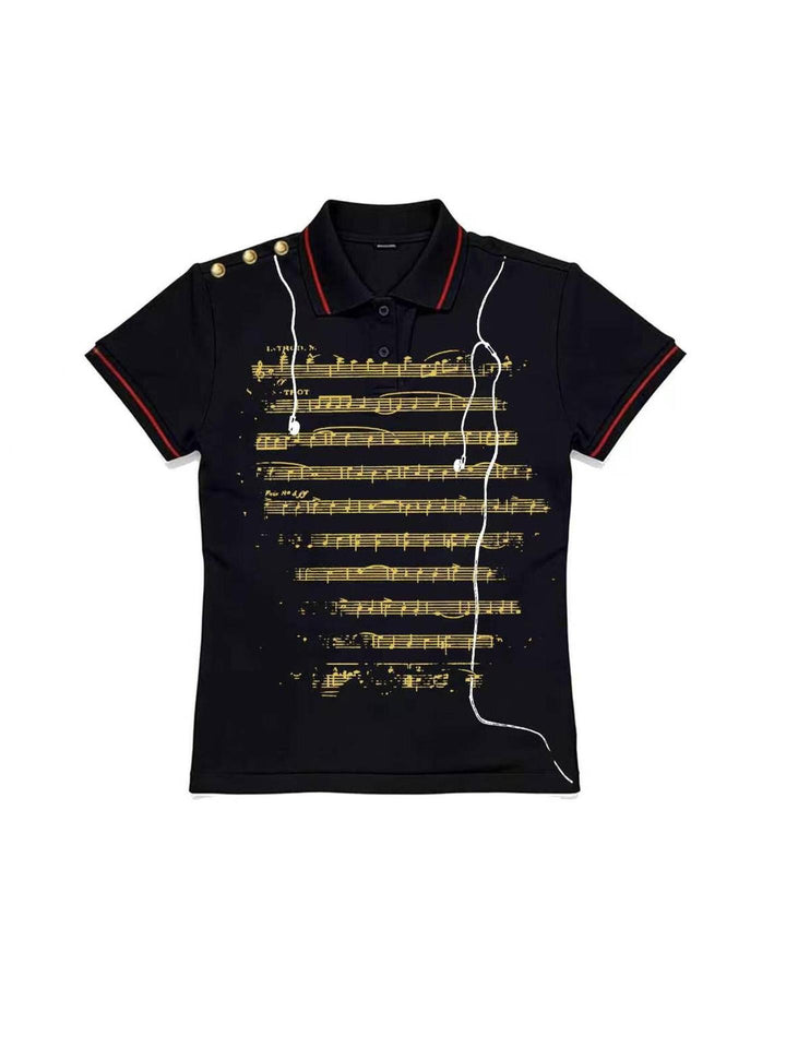 Damen Polo-Shirt mit musikalischem Motiv Drune