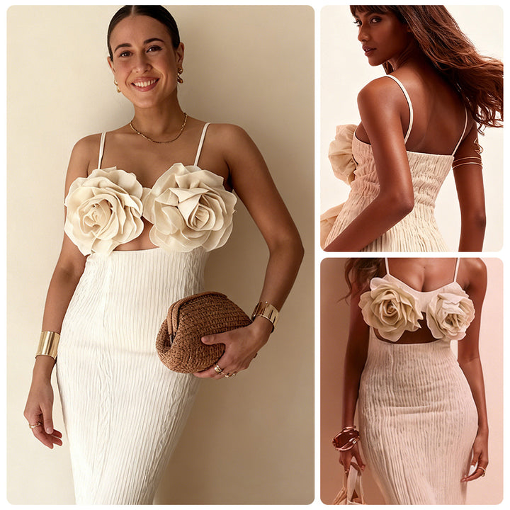 Damen Crop-Top mit floralen 3D-Blütenapplikationen und elegantem Schnitt Drune