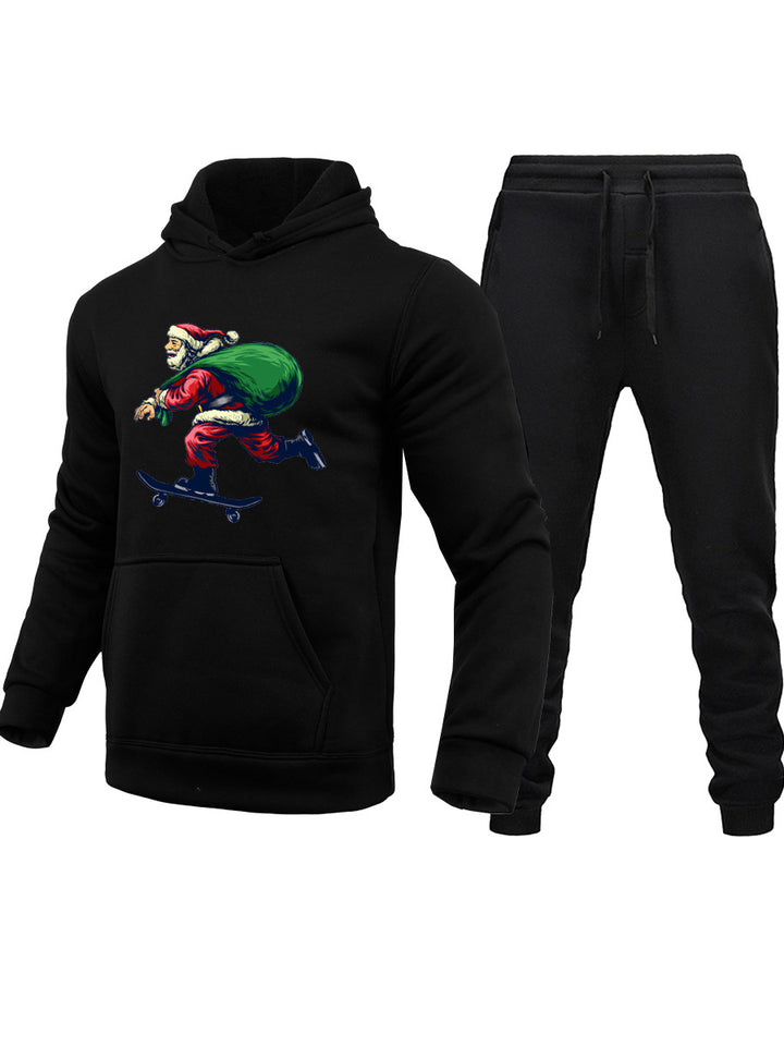 Herren Hoodie und Jogginghose Set mit kreativem Weihnachtsmotiv Drune