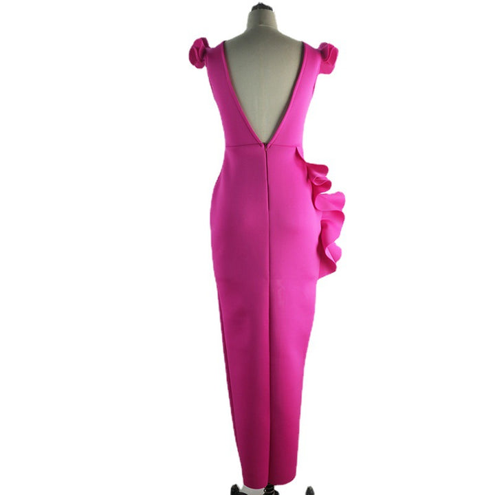 Damen figurbetontes Kleid mit asymmetrischem Rüschendetail Drune