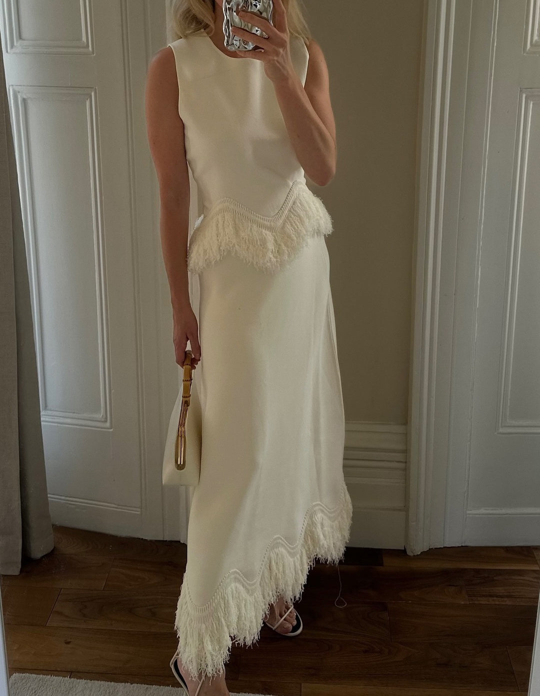 Damen Elegantes Maxikleid mit Fransenbesatz und feinem Saum Drune