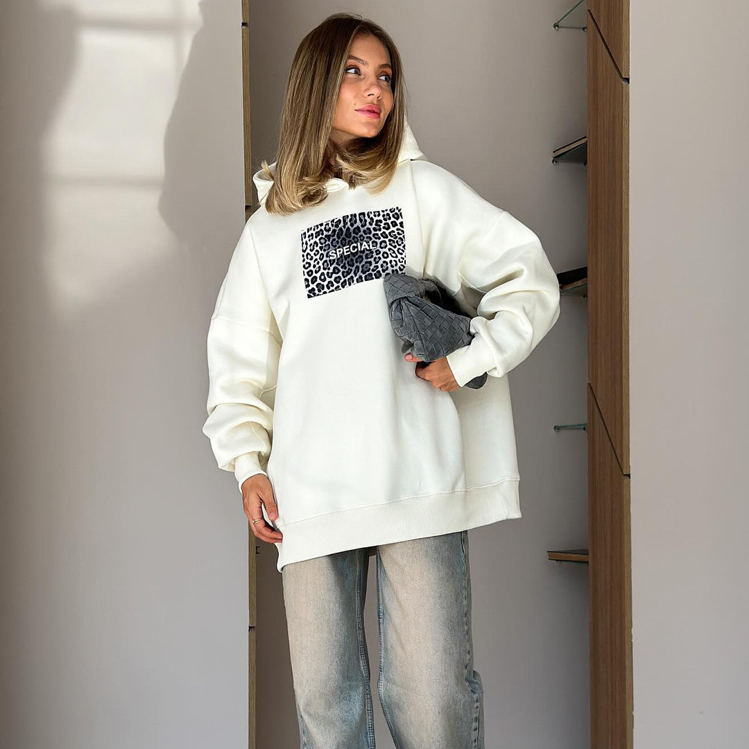 Damen lässiger Kapuzenpulli mit kreativem Leopardenmotiv und bequemen Schnitt Drune