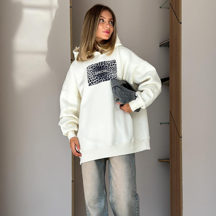 Damen lässiger Kapuzenpulli mit kreativem Leopardenmotiv und bequemen Schnitt Drune