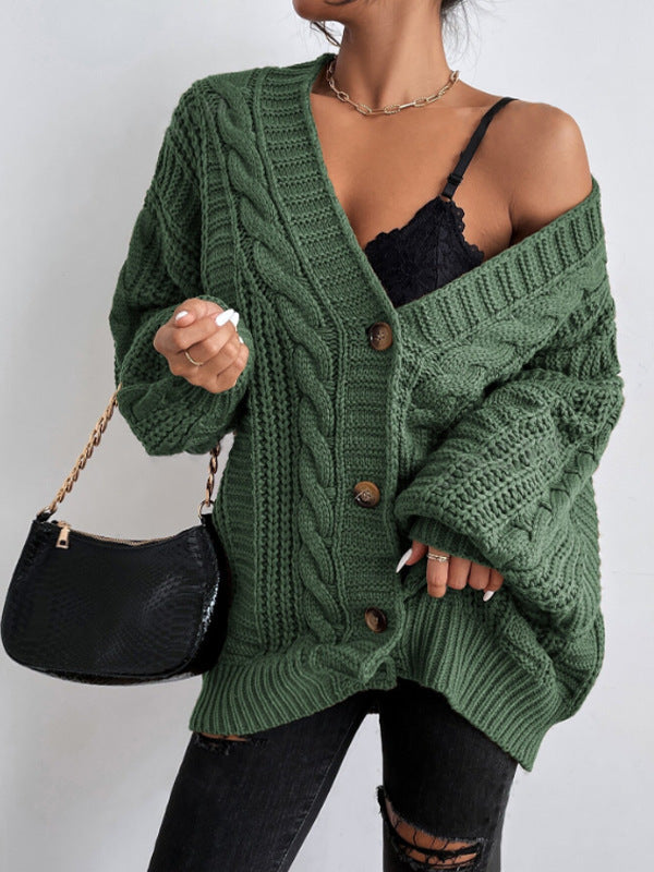 Damen Grobstrick Cardigan mit weiten Ärmeln und Knopfdetails Drune