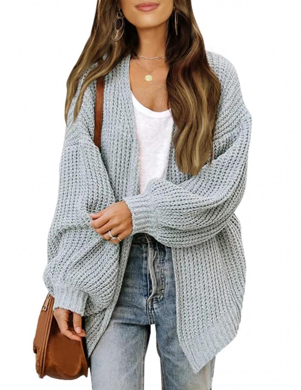Damen luftige Strickjacke mit oversized Passform und tiefem V-Ausschnitt Drune