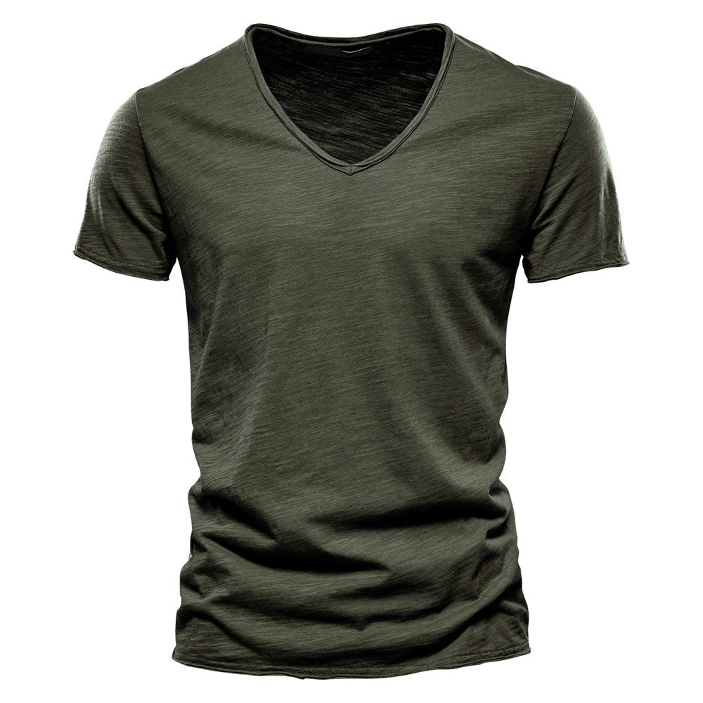Herren nan leichtes Baumwolljersey Kurzarmshirt mit V-Ausschnitt und schmaler Passform Drune