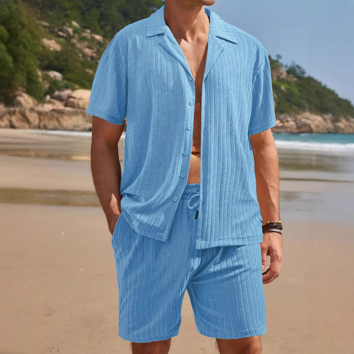 Herren lässiges Kurzarm-Oberteil und Shorts Set mit strukturiertem Design Drune