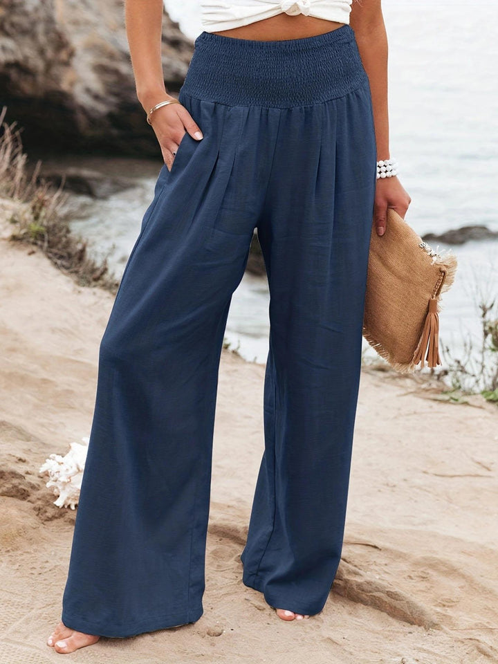 Damen Weite Leinenhose mit elastischem Bund und praktischen Taschen Drune