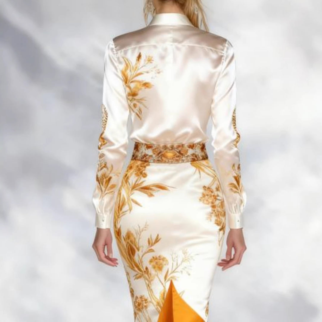 Damen Elegante Midi-Rock mit Blumenmuster und Volantabschluss Drune