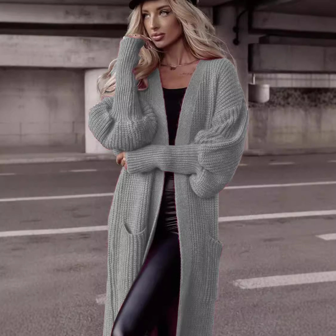 Damen Grober Strickmantel mit praktischen Taschen und lässigem Schnitt Drune