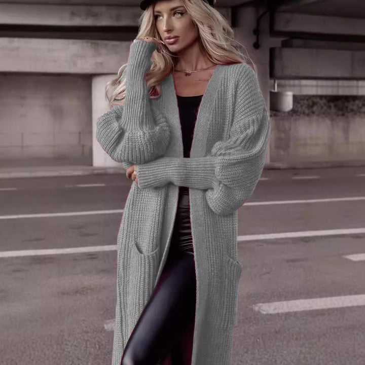 Damen Grober Strickmantel mit praktischen Taschen und lässigem Schnitt Drune