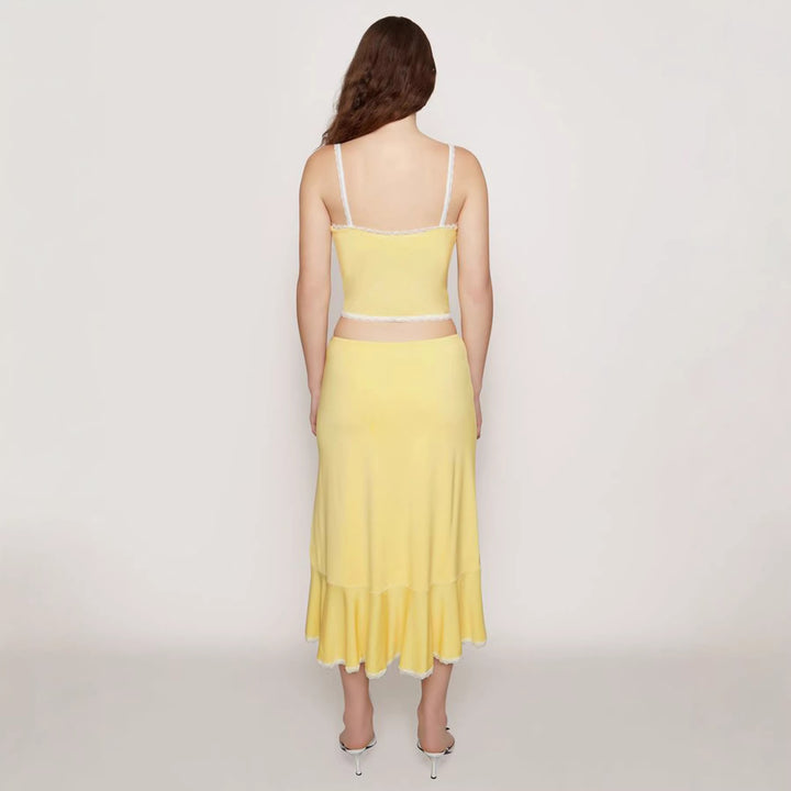Damen Set aus Crop-Top und schwingendem Rock mit Spitzenakzenten Drune