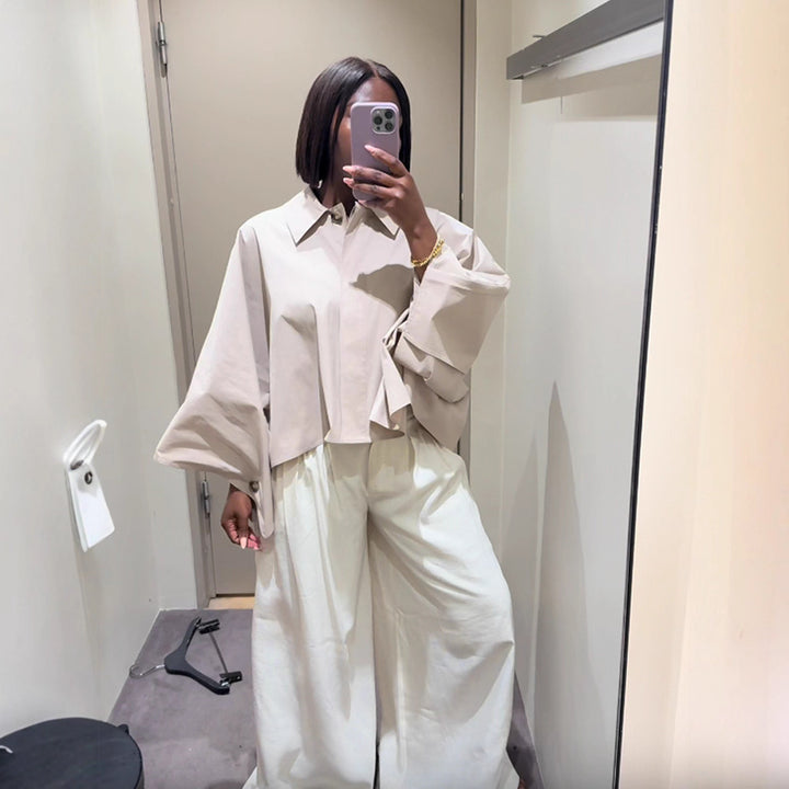 Damen Cropped Bluse mit voluminösen Ärmeln Drune