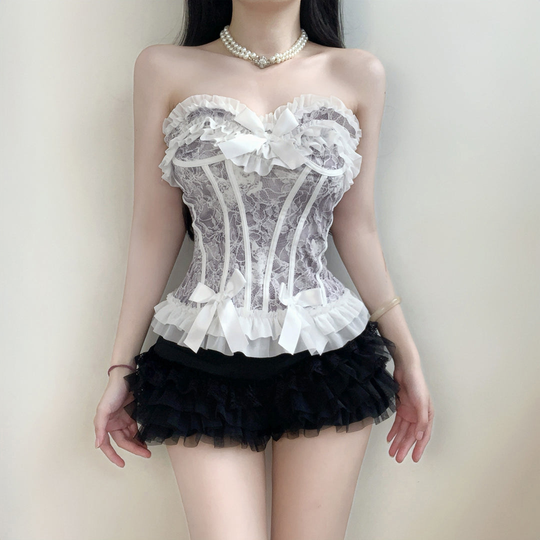Damen Spitzen-Bodysuit mit romantischen Rüschendetails Drune