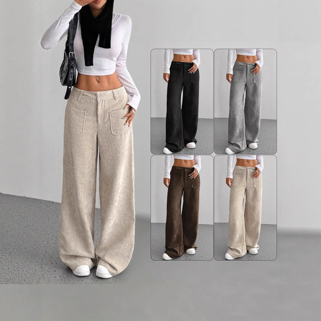 Damen weit geschnittene Cordhose mit praktischen Taschen Drune