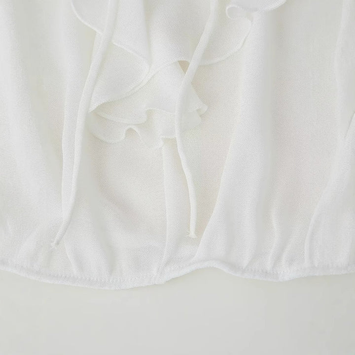 Damen Bluse mit romantischen Rüschen und tiefem V-Ausschnitt Drune