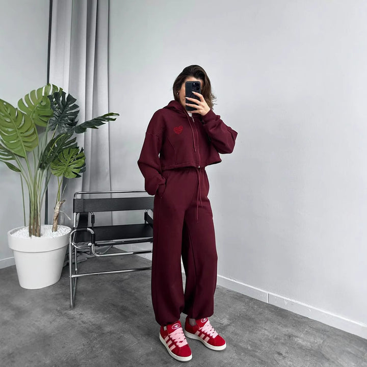 Damen Sportliches Crop-Top und weite Hose Set Drune