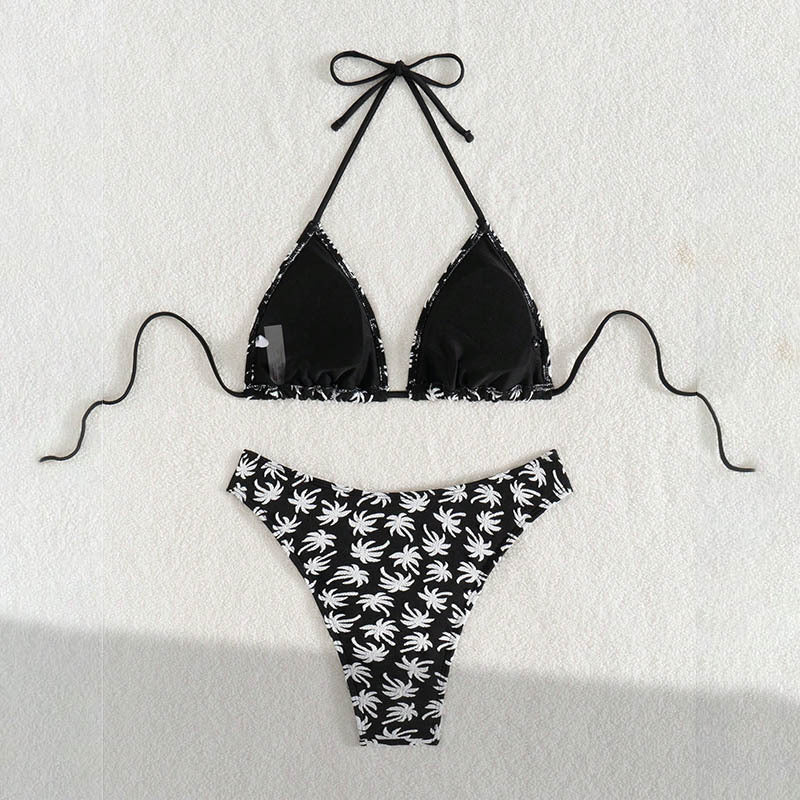 Damen Triangel-Bikini mit floralem Design und verstellbaren Bindebändern Drune