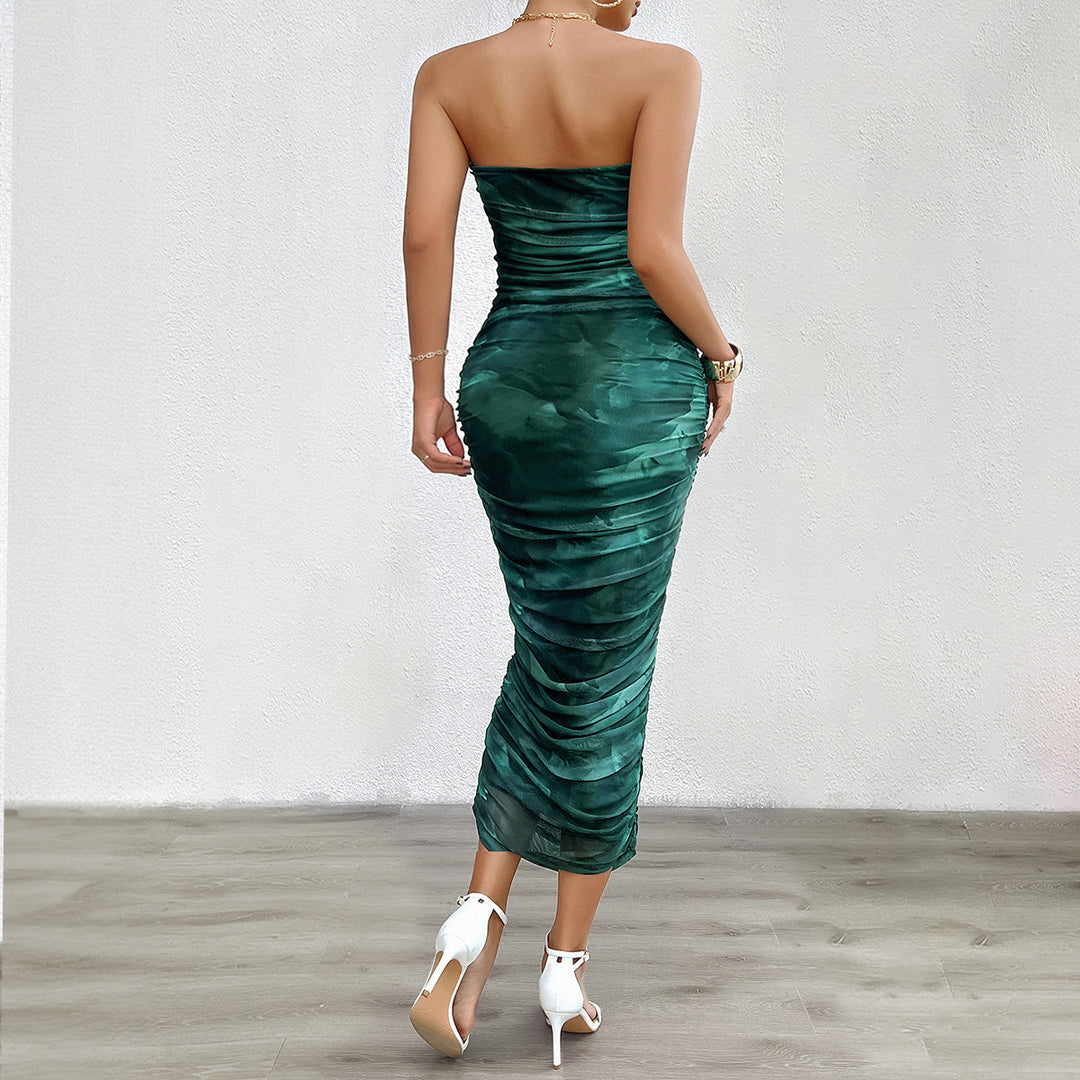 Damen Bodycon Maxikleid mit Rüschen und strapless Design Drune